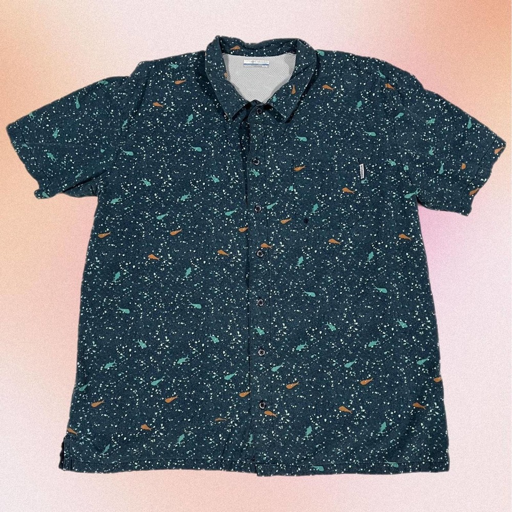 Columbia PFG Navy Button Up Performance Fishing Shirt Mahi/Tuna Print Vented XL - Picture 1 of 7
